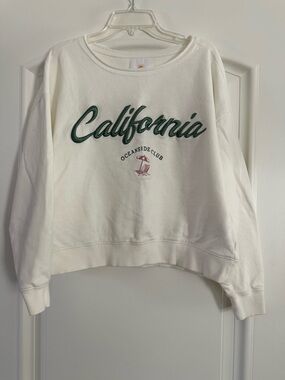 Lazy Sunday California Oceanside Club Cropped White Sweatshirt Size Small